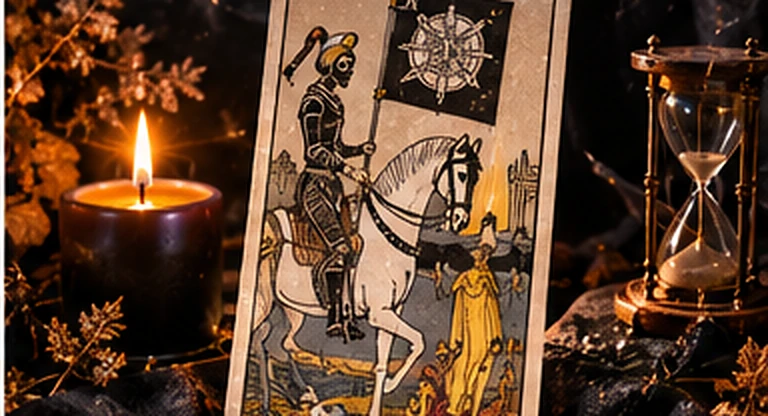 Redaktionelles Tarot-Key-Visual für Der Tod mit dunkler Kerzen- und Transformationsstimmung.