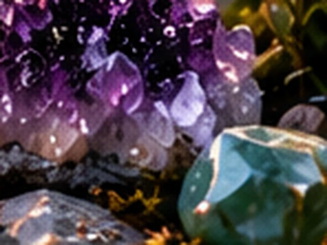 Redaktionelles Ratgeber-Key-Visual mit Kristallen und Heilsteinen in ruhiger Naturatmosphäre.